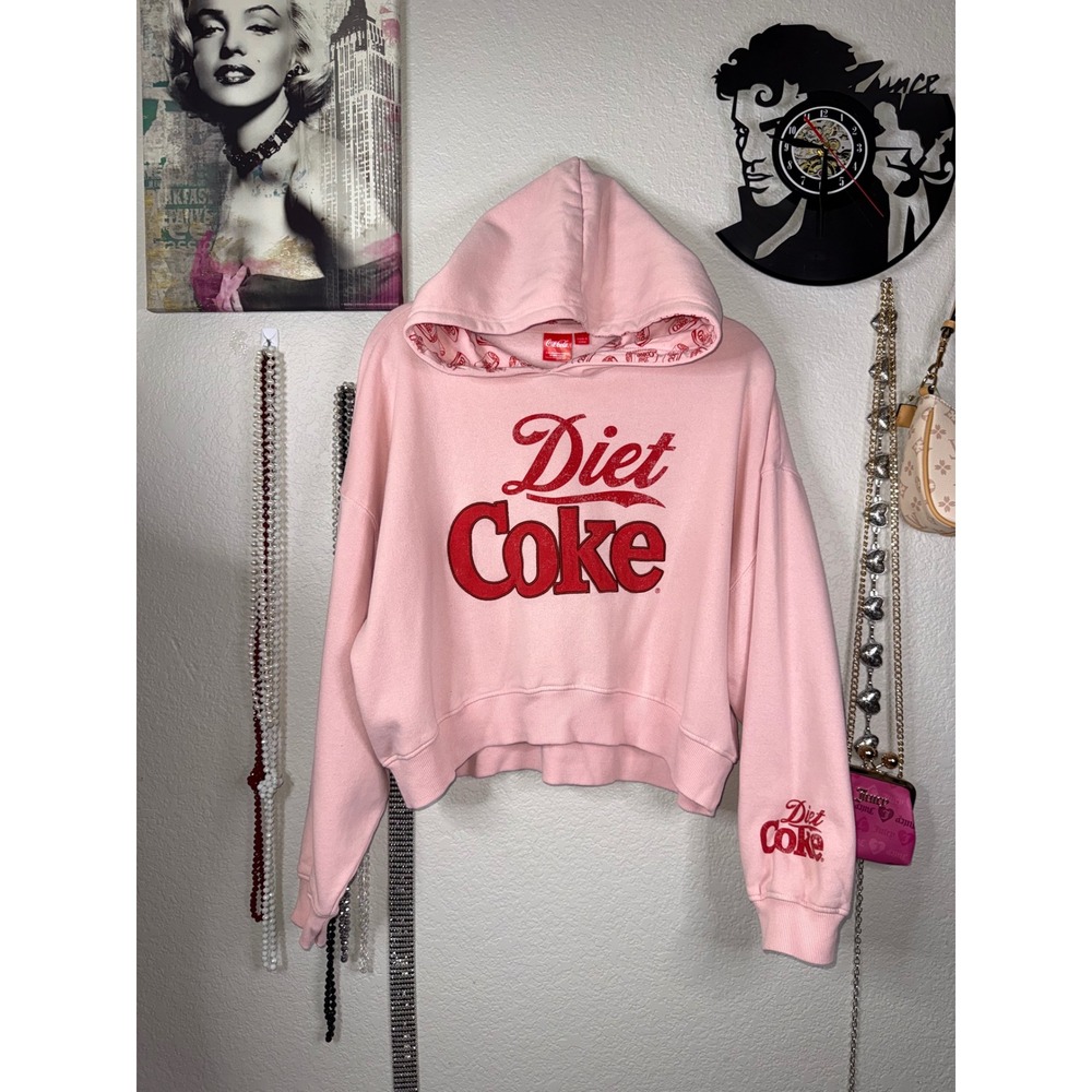 Coca-Cola Diet Coke Pink Cropped Hoodie Sweatshirt Mad Engine Large LG